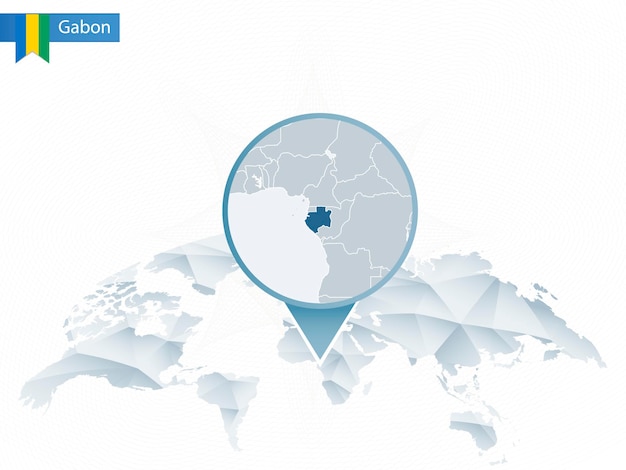 Vecteur carte du monde arrondie abstraite avec carte détaillée du gabon épinglée. illustration vectorielle.