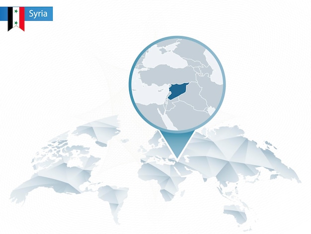 Carte Du Monde Arrondie Abstraite Avec Carte Détaillée De La Syrie épinglée Illustration Vectorielle