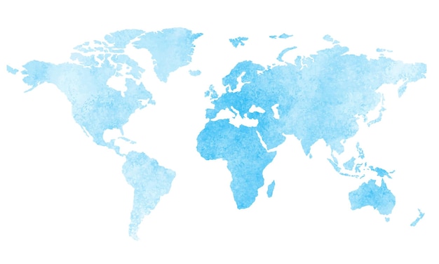 Carte du monde en bleu à l'arrière-plan vectoriel à l'aquarelle