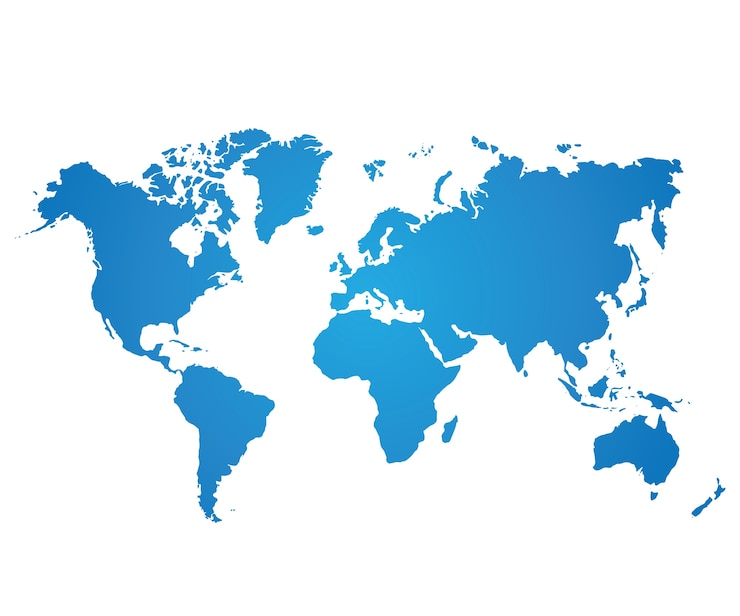 Vecteur carte du monde bleu sur fond blanc