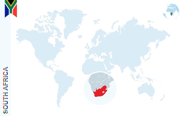 Carte Du Monde Bleu Avec Loupe Sur L'afrique Du Sud