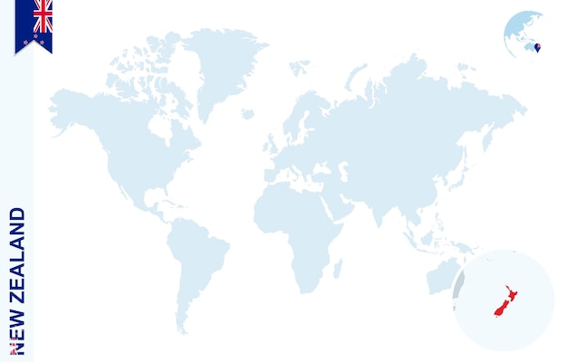 Carte Du Monde Bleu Avec Loupe Sur La Nouvelle-zélande