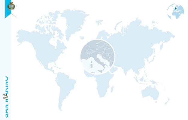 Carte Du Monde Bleu Avec Loupe Sur Saint-marin