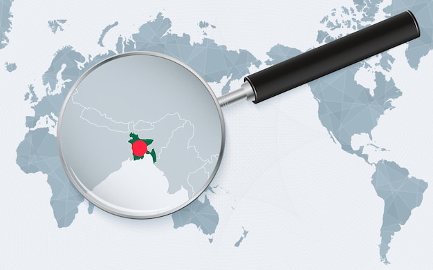 Carte Du Monde Centrée Sur L'asie Avec Une Loupe Sur Le Bangladesh Focus Sur La Carte Du Bangladesh Sur La Carte Du Monde Pacificcentric