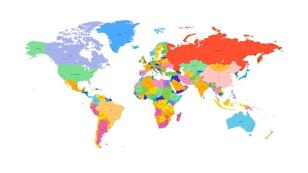 Une carte du monde colorée avec les frontières des pays