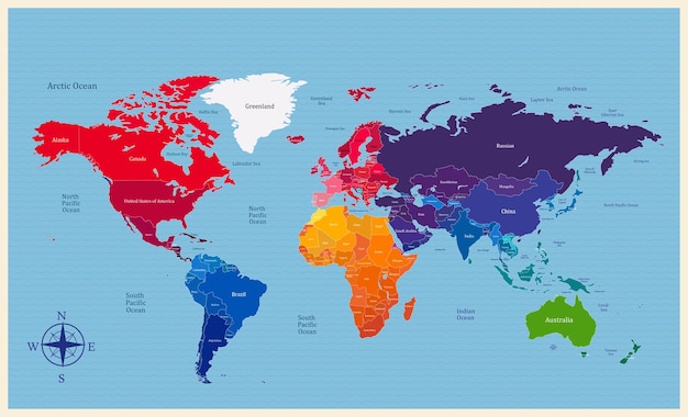 Vecteur carte du monde colorée isolée