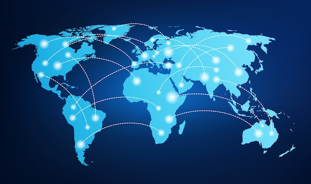 Carte du monde avec des connexions mondiales.