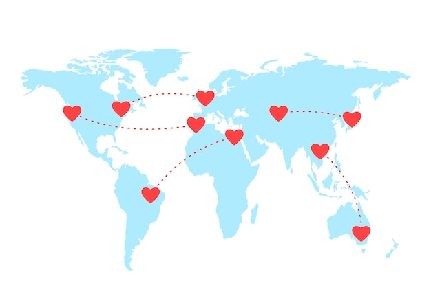 Carte du monde et couples amoureux séparés Amour à distance Connecter les cœurs en ligne