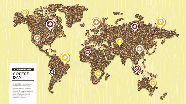 Carte Du Monde Dessinée à La Main Journée Internationale Du Café