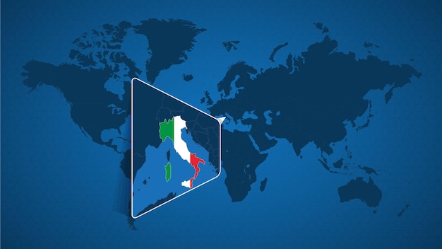Carte Du Monde Détaillée Avec Carte Agrandie épinglée De L'italie Et Des Pays Voisins. Drapeau Et Carte De L'italie.