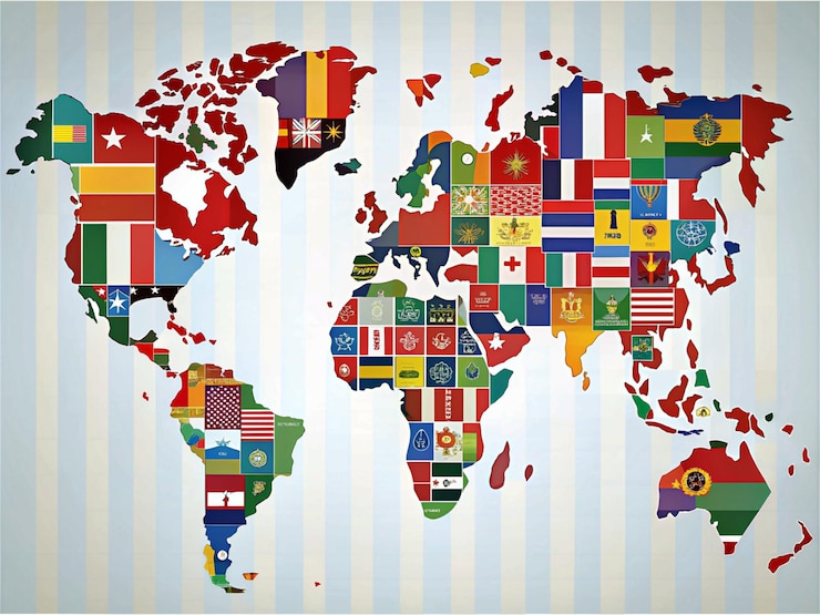 Carte du monde avec des drapeaux avec des étoiles