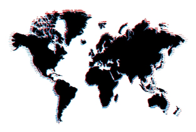 Carte Du Monde Avec Effet Glitch Sur Fond Blanc.