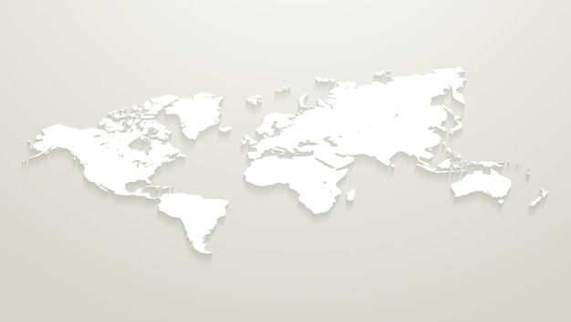 Carte du monde avec effet papier découpé sur fond blanc