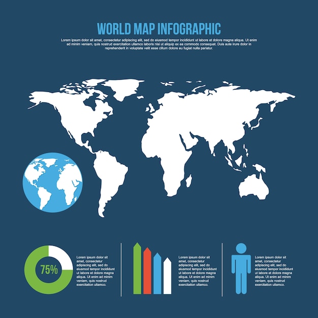 Carte Du Monde Infographie Graphique Population Fond Bleu