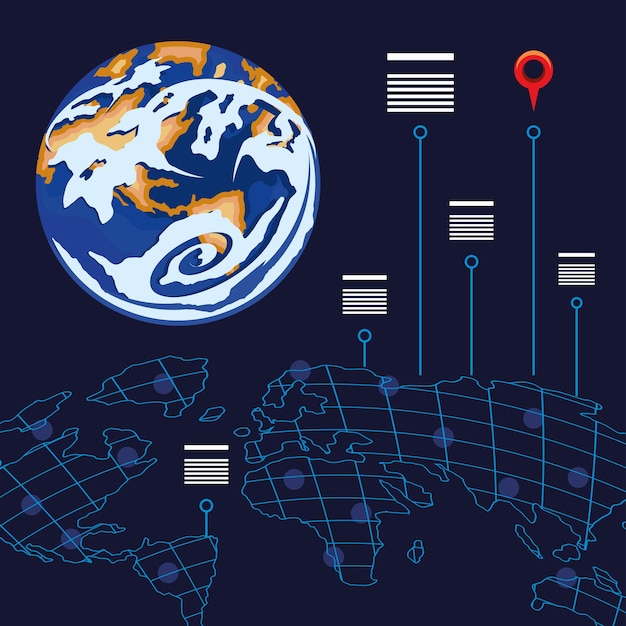 Vecteur carte du monde et infographie météo