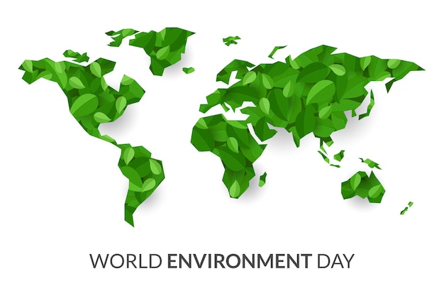 Carte Du Monde De La Journée Mondiale De L'environnement Avec Des Feuilles Vertes En Arrière-plan