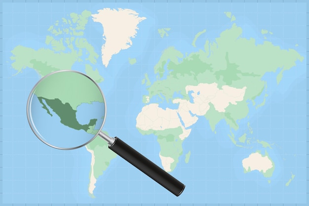 Carte Du Monde Avec Une Loupe Sur Une Carte Du Mexique.