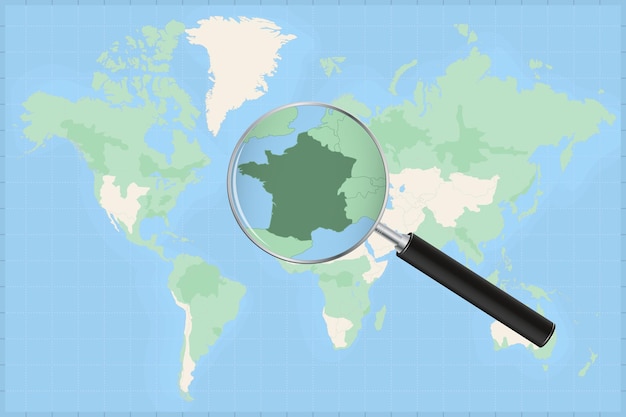 Carte Du Monde Avec Une Loupe Sur Une Carte De France.