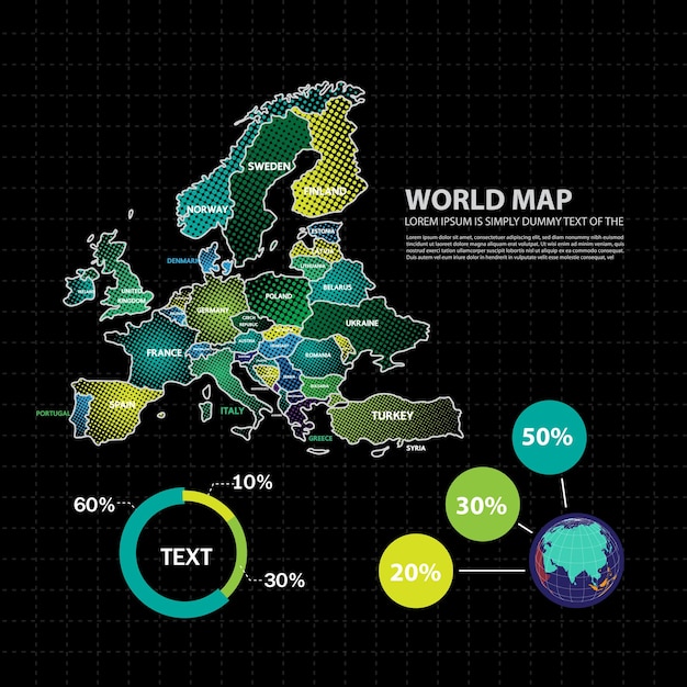 Carte du monde avec le modèle de conception infographique des pays sélectionnés