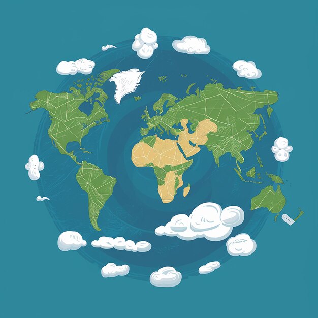 Une Carte Du Monde Avec Des Nuages Et La Terre Avec Les Mots 