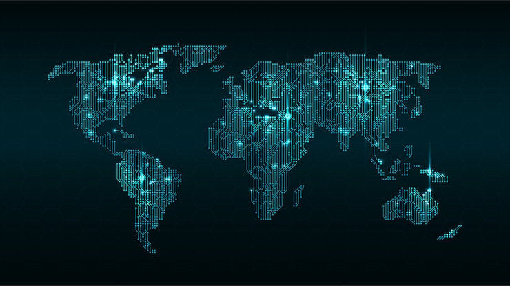 Vecteur carte du monde numérique rougeoyante