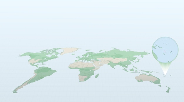 Carte Du Monde En Perspective Montrant L'emplacement Du Pays Vanuatu Avec Carte Détaillée Avec Drapeau Du Vanuatu