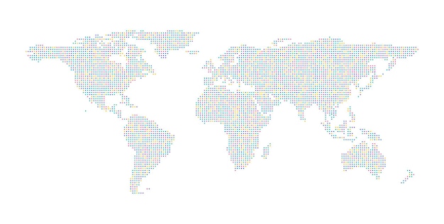 Carte du monde à points plats sur fond blanc