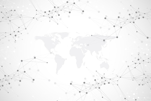 Carte du monde politique avec concept de réseautage technologique mondial Visualisation de données numériques Lignes plexus Big Data communication d'arrière-plan Illustration vectorielle scientifique