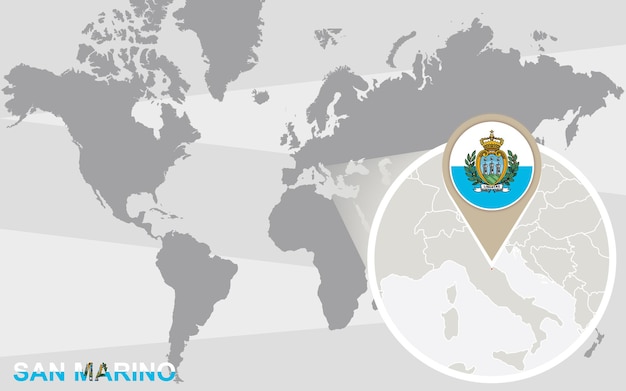 Carte Du Monde Avec Saint-marin Agrandie. Drapeau Et Carte De Saint-marin.