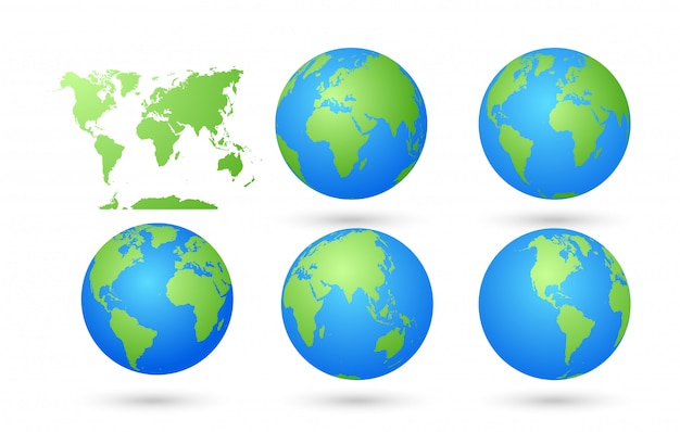 Carte du monde vectoriel avec ensemble de globes