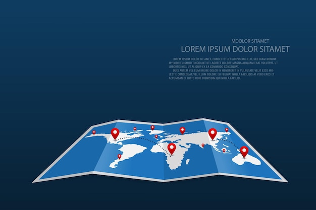 Carte du monde vectorielle avec broches GPS Emplacement de la broche de voyage