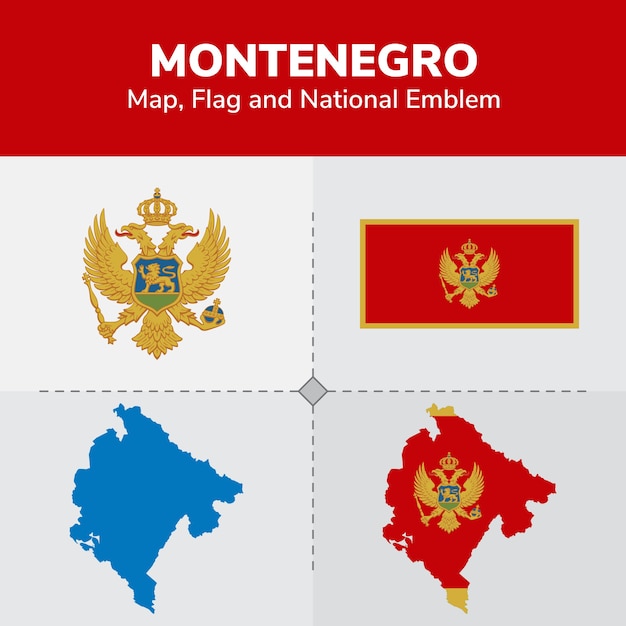 Carte Du Monténégro, Drapeau Et Emblème National