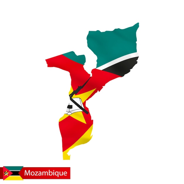 Carte Du Mozambique Avec Agitant Le Drapeau Du Pays