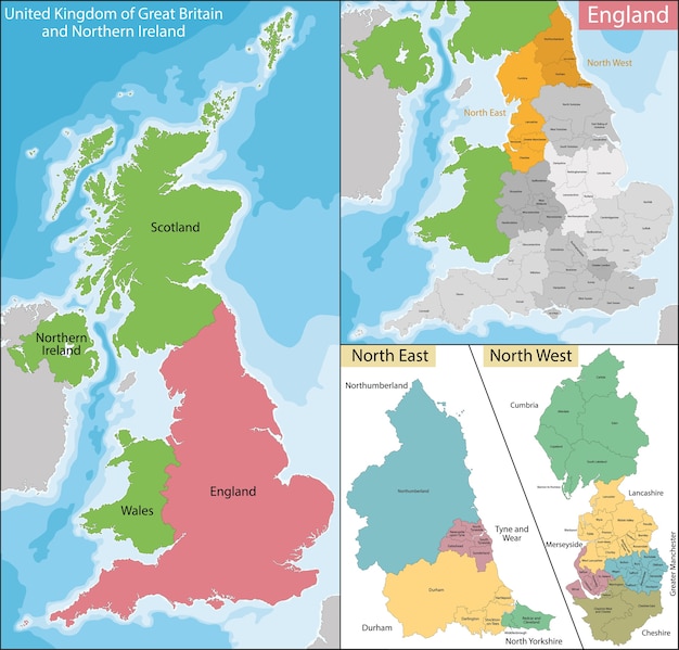 Carte Du Nord-est Et De L'ouest De L'angleterre