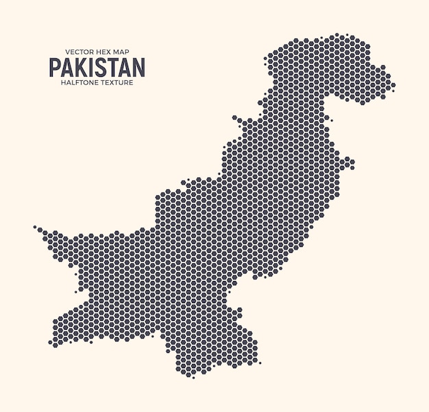 Carte Du Pakistan Texture Demi-teinte Hexagonale Sur Fond Clair