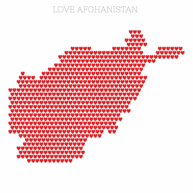 Carte du pays de l'Afghanistan faite à partir d'un motif de demi-teintes de coeur d'amour