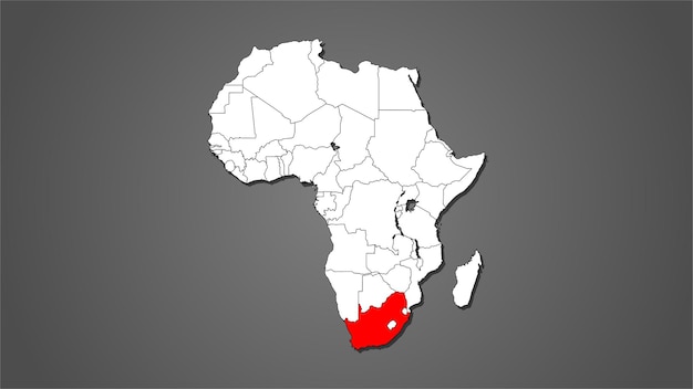 Vecteur carte du pays de l'afrique du sud surlignée en rouge sur le vecteur de la carte du continent africain