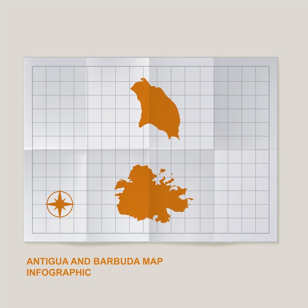 Vecteur carte du pays d'antigua-et-barbuda sur papier à grille plié