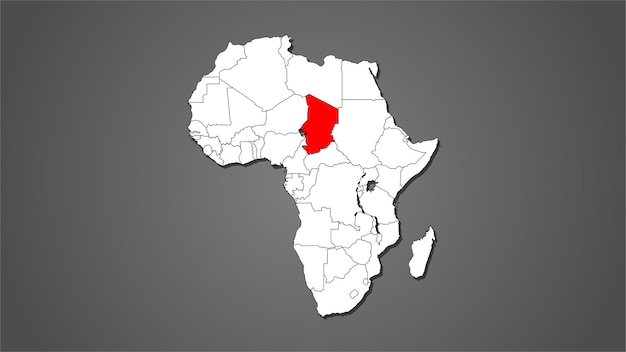 Vecteur carte du pays du tchad surlignée en rouge sur le vecteur de carte du continent africain