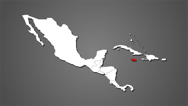 Vecteur carte du pays ou de la nation jamaïcaine surlignée en rouge sur le vecteur de la carte du continent nord-américain