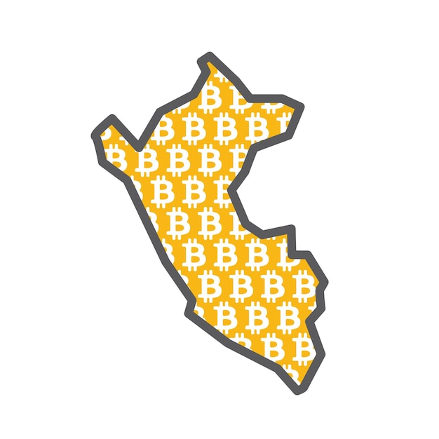 Vecteur carte du pérou avec le logo de la devise crypto bitcoin