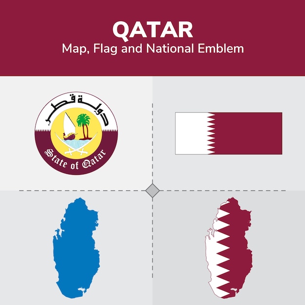 Carte Du Qatar, Drapeau Et Emblème National