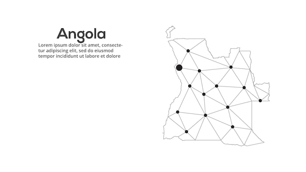 Carte Du Réseau De Communication De L'angola Image Vectorielle D'une Carte Mondiale Low Poly Avec Des Lumières De La Ville Carte Sous Forme De Lignes Et De Points