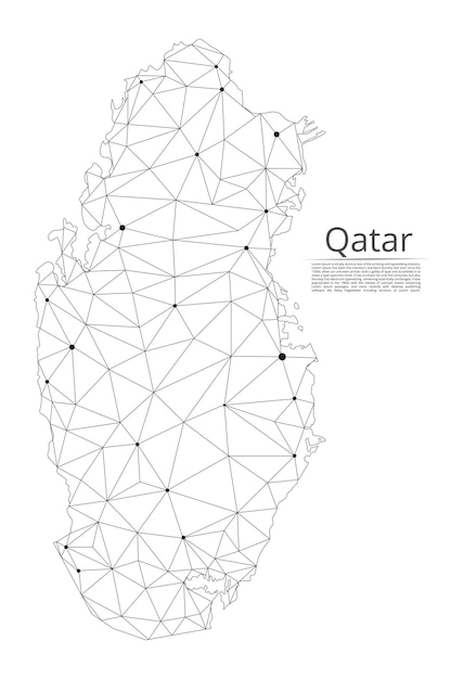 Carte du réseau de communication du Qatar Image vectorielle low poly d'une carte mondiale avec des lumières sous forme de villes