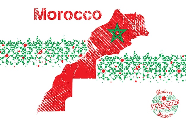 Vecteur la carte du royaume du maroc avec un motif à effet de désintégration basé sur une mosaïque islamique géométrique