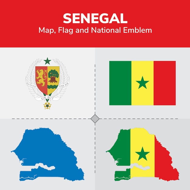 Carte Du Sénégal, Drapeau Et Emblème National