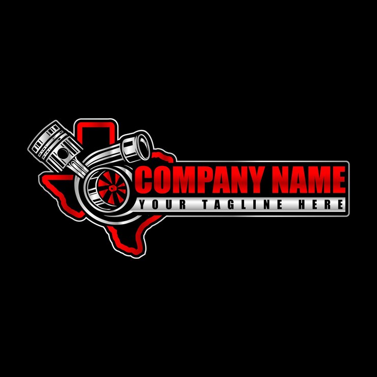 Vecteur carte du texas avec logo premium automobile à moteur turbo