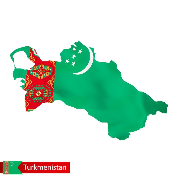 Carte Du Turkménistan Avec Agitant Le Drapeau Du Pays