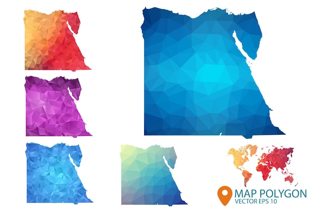 Vecteur carte de l'egypte ensemble d'arrière-plan graphique dégradé de style low poly géométrique froissé triangulaire