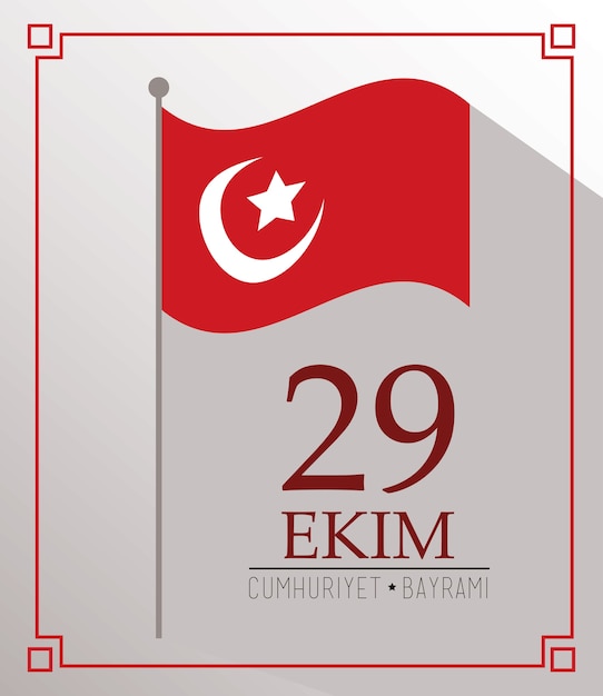 Carte Ekim Bayrami Avec Drapeau De La Turquie En Illustration De Fond Gris Pôle